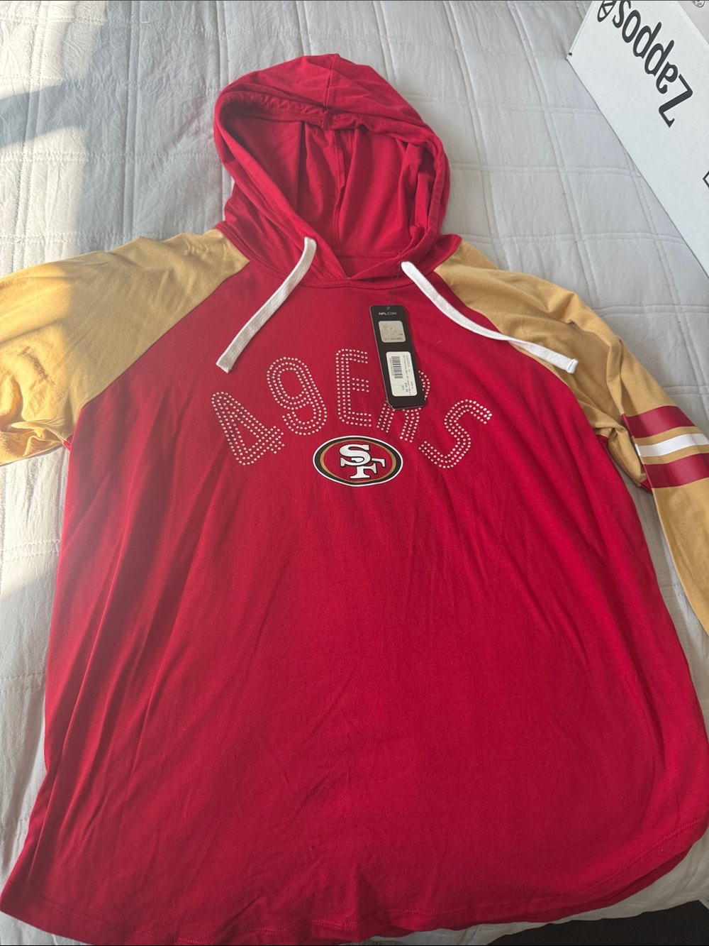 San Francisco 49ers Women's Red & Gold Long Sleeve Hoodie Tee